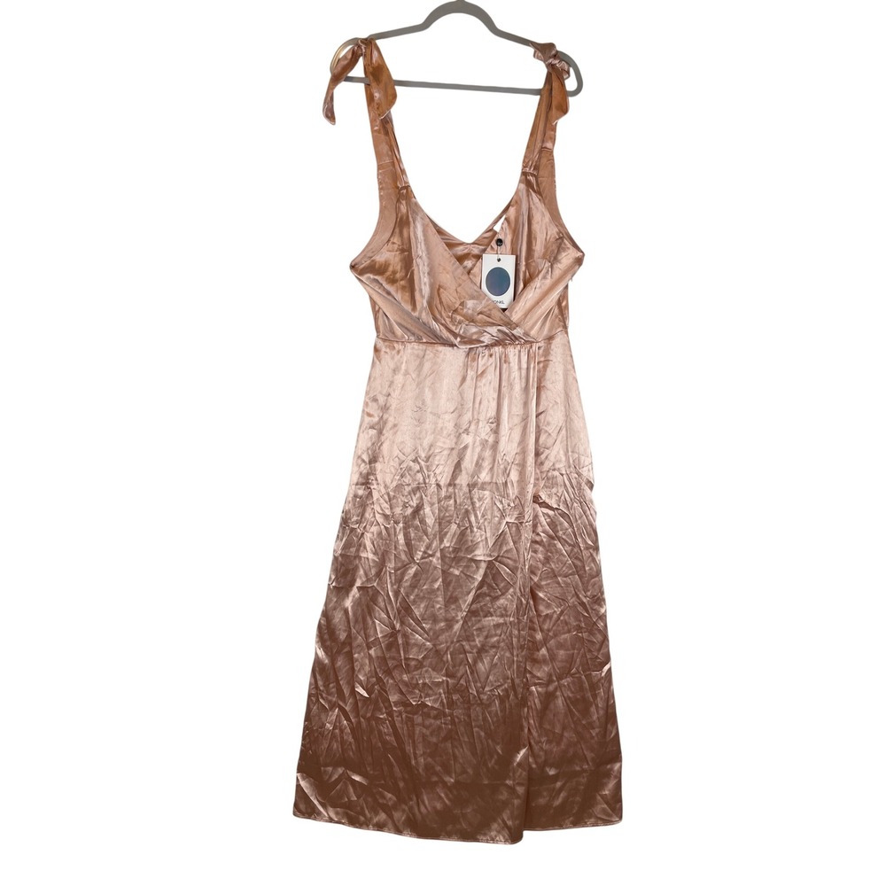 Monki Rose Gold Satin Tie Shoulder Wrap Midi Dress Womens Size 40 NEW